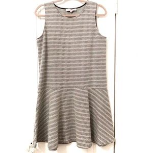 LOFT black white textured stripe jumper dress ruffle hem drop waist size medium